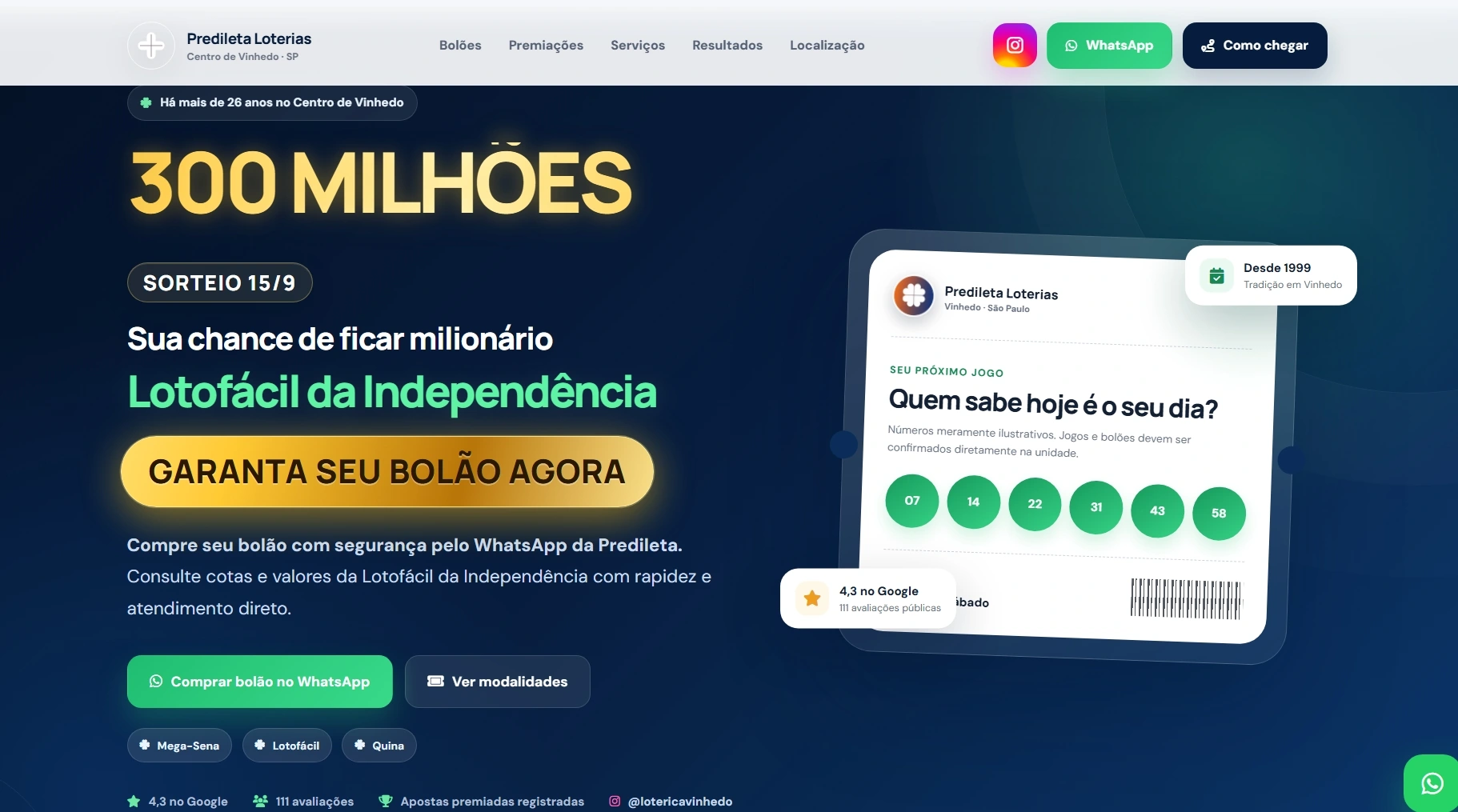 Tela real do projeto Predileta Loterias