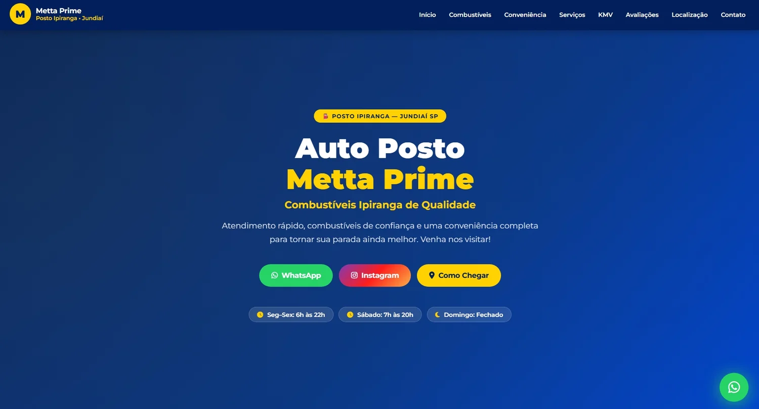 Tela real do projeto Auto Posto Metta Prime